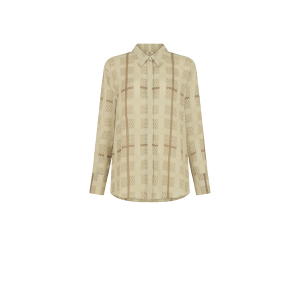 GEO CHECK WOVEN BLOUSE - SAGE