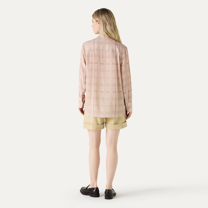 GEO CHECK WOVEN BLOUSE - PINK
