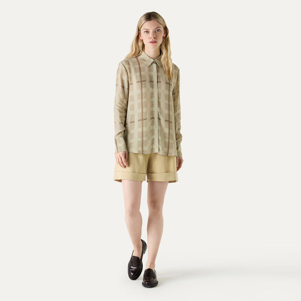 GEO CHECK WOVEN BLOUSE - SAGE