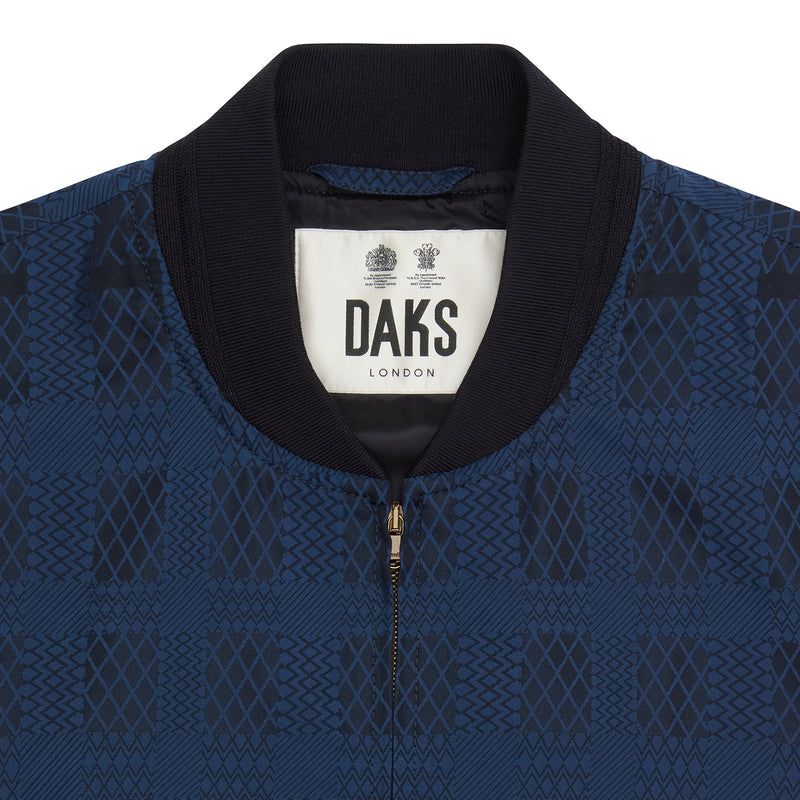 GEO CHECK BOMBER JACKET - NAVY