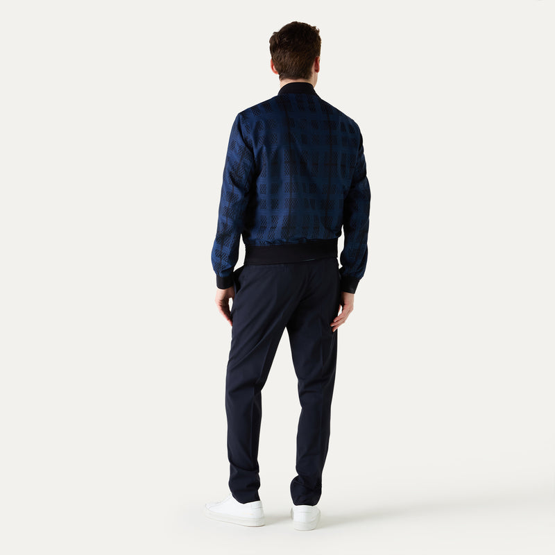 GEO CHECK BOMBER JACKET - NAVY