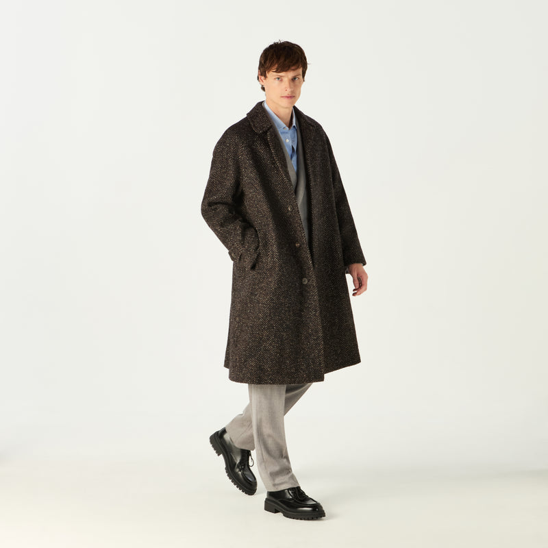 KENSINGTON HERRINGBONE OVERCOAT BROWN