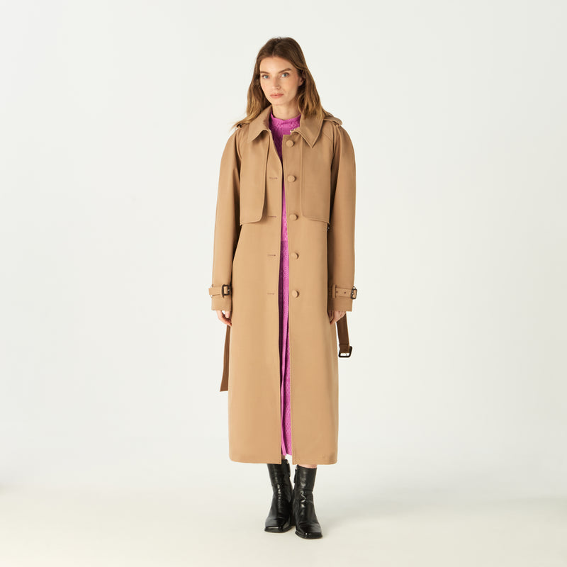 LONG BELTED WOOL TRENCH