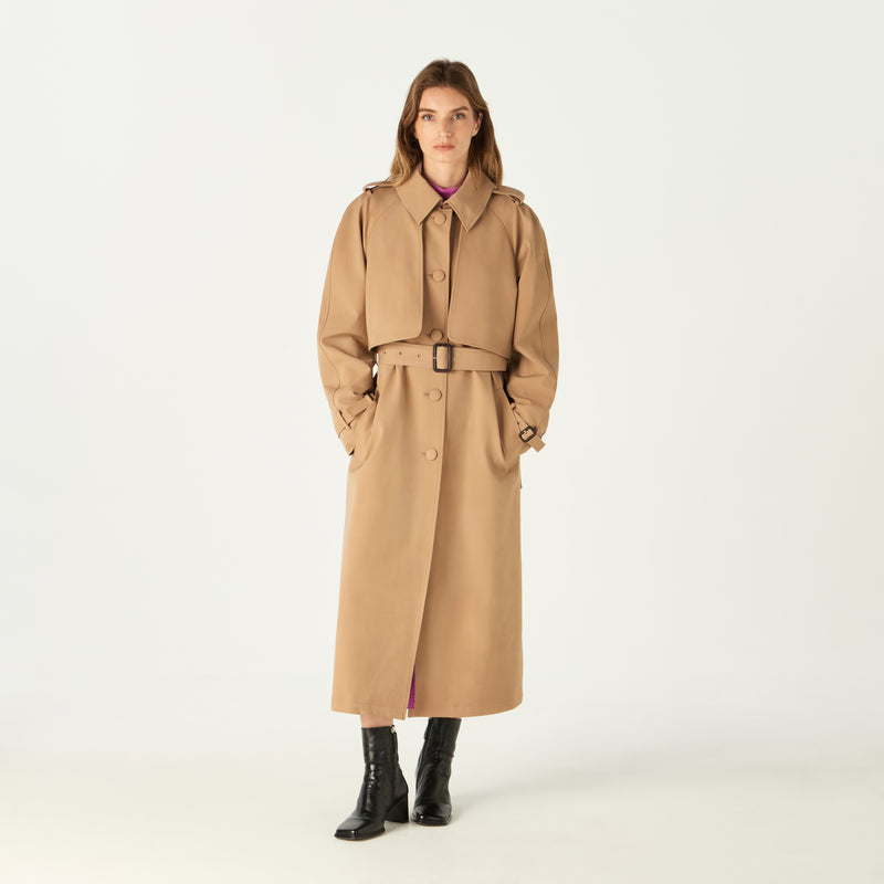 LONG BELTED WOOL TRENCH