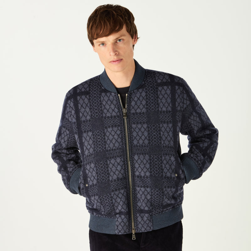 REVERSIBLE GEO CHECK BOMBER JACKET