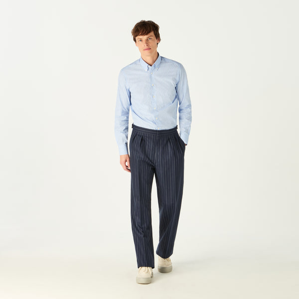 NAVY STRIPE FRONT PLEATED TROUSERS