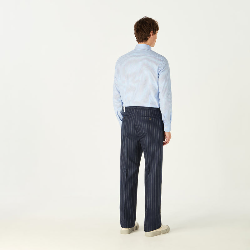 NAVY STRIPE FRONT PLEATED TROUSERS