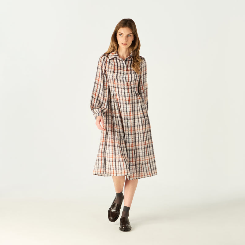 PENCIL HOUSE CHECK GATHERED SHIRT DRESS DAKS PENCIL HOUSE CHECK GATHERED SHIRT DRESS DAKS