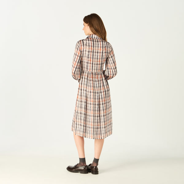 PENCIL HOUSE CHECK GATHERED SHIRT DRESS