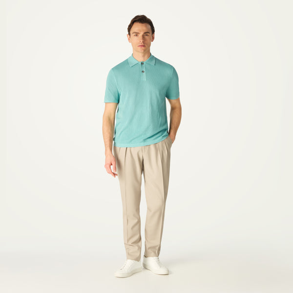 POINTELLE KNITTED POLO - AQUA