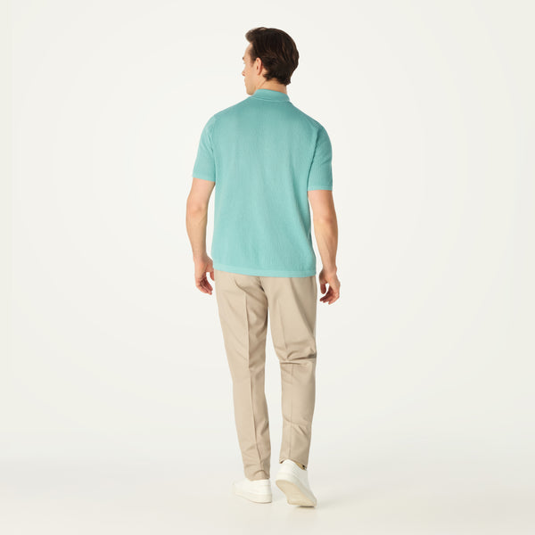 POINTELLE KNITTED POLO - AQUA