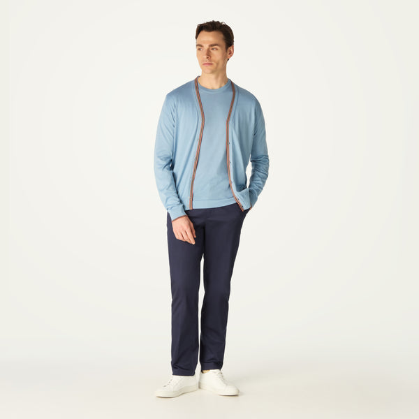 DAKS X JOHN SMEDLEY HOUSE STRIPE CARDIGAN