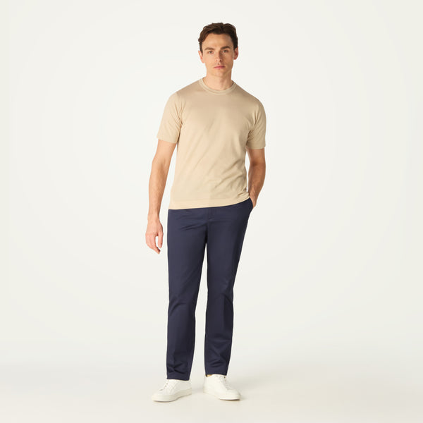 DAKS X JOHN SMEDLEY HOUSE STRIPE T SHIRT - ALMOND