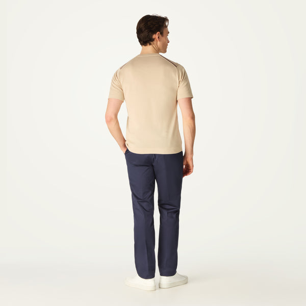 DAKS X JOHN SMEDLEY HOUSE STRIPE T SHIRT - ALMOND