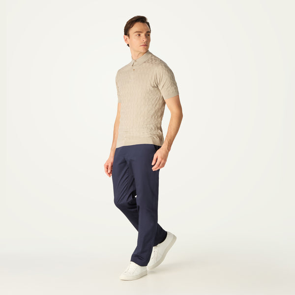 DAKS X JOHN SMEDLEY HOUSECHECK POLO SHIRT - PARCHMENT