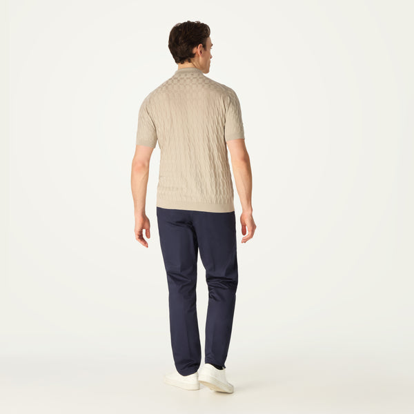 DAKS X JOHN SMEDLEY HOUSECHECK POLO SHIRT - PARCHMENT