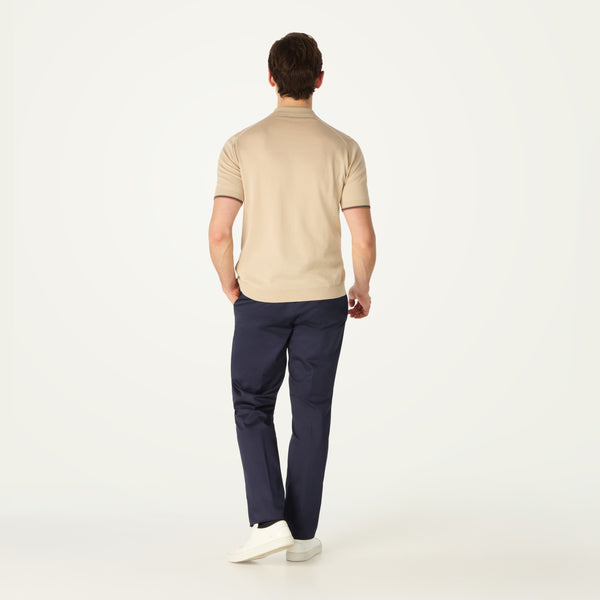 DAKS X JOHN SMEDLEY HOUSE STRIPE POLO SHIRT - ALMOND