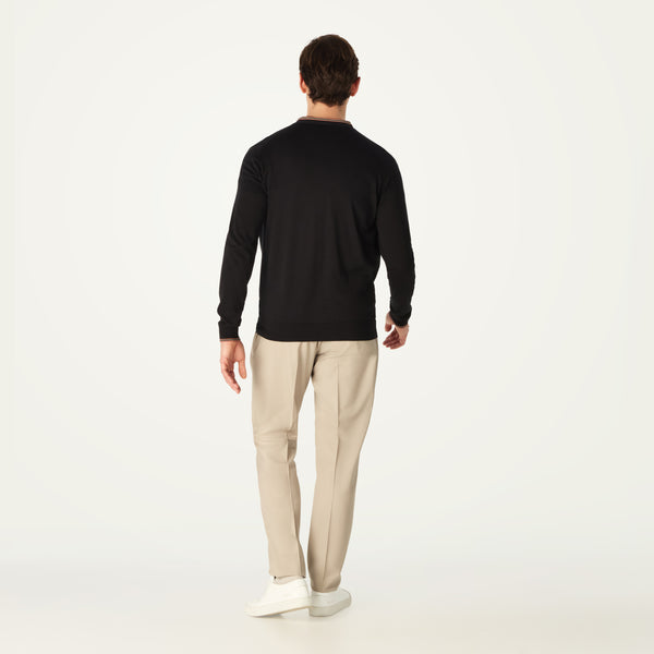 DAKS X JOHN SMEDLEY HOUSE STRIPE CARDIGAN - BLACK