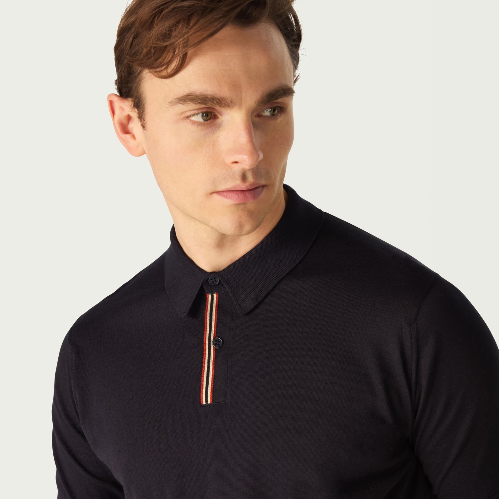 DAKS X JOHN SMEDLEY HOUSE STRIPE POLO SHIRT - BLACK