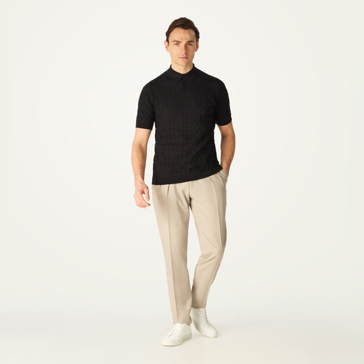 Tシャツ・カットソー DAKS Black European imported leather interior check line poi Daks Men's L International Check Shirt