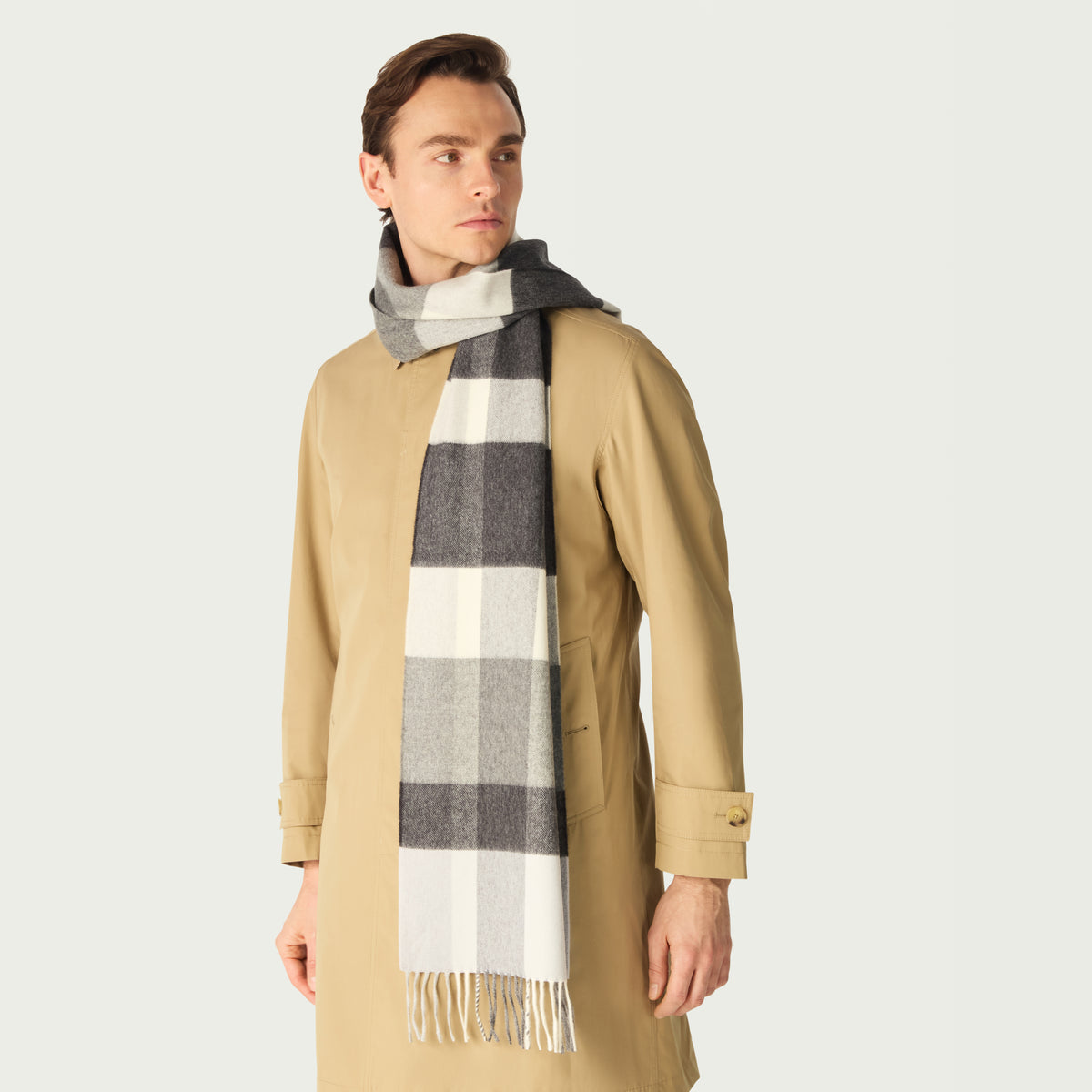 ◇DAKS◇ Beige Check Rope Silk Scarf Ring Set DCSC4E306I2 Vpang Women's Elegant Simple Design Silk Scarf Clip Metallic