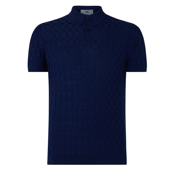 DAKS X JOHN SMEDLEY HOUSECHECK POLO SHIRT - NAVY