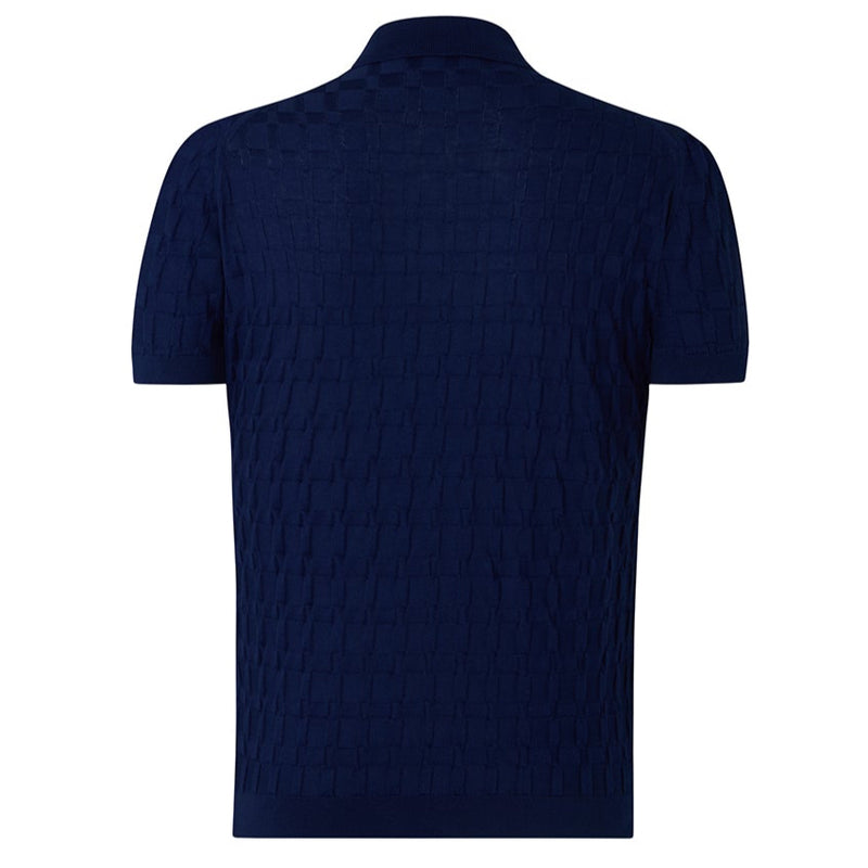 DAKS X JOHN SMEDLEY HOUSECHECK POLO SHIRT - NAVY