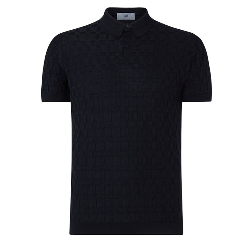 DAKS X JOHN SMEDLEY HOUSECHECK POLO SHIRT - BLACK