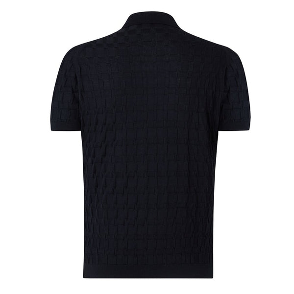 DAKS X JOHN SMEDLEY HOUSECHECK POLO SHIRT - BLACK