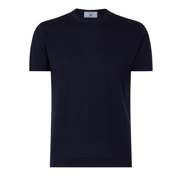 DAKS X JOHN SMEDLEY HOUSE STRIPE T SHIRT - NAVY