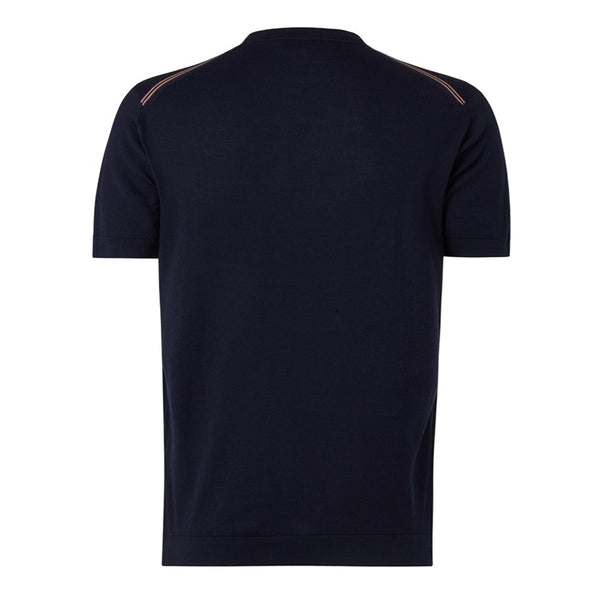 DAKS X JOHN SMEDLEY HOUSE STRIPE T SHIRT - NAVY