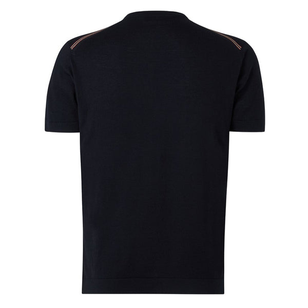 DAKS X JOHN SMEDLEY HOUSE STRIPE T SHIRT - BLACK