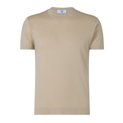 DAKS X JOHN SMEDLEY HOUSE STRIPE T SHIRT - ALMOND