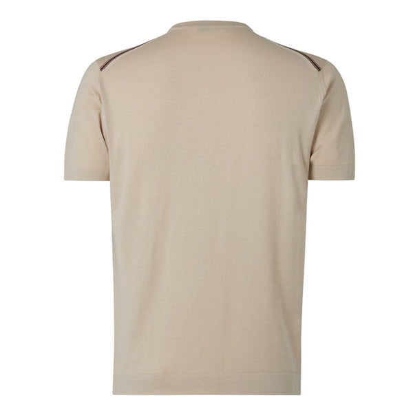 DAKS X JOHN SMEDLEY HOUSE STRIPE T SHIRT - ALMOND