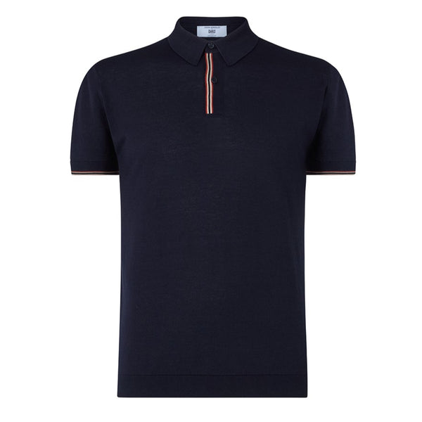 DAKS X JOHN SMEDLEY HOUSE STRIPE POLO SHIRT - NAVY