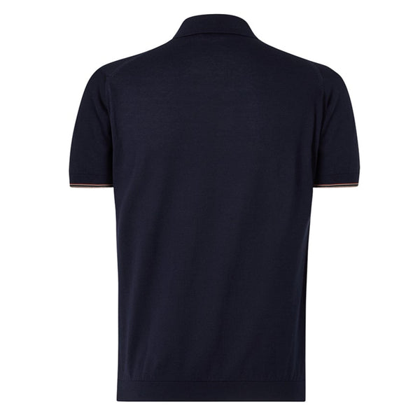 DAKS X JOHN SMEDLEY HOUSE STRIPE POLO SHIRT - NAVY