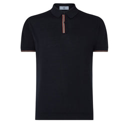 DAKS X JOHN SMEDLEY HOUSE STRIPE POLO SHIRT - BLACK