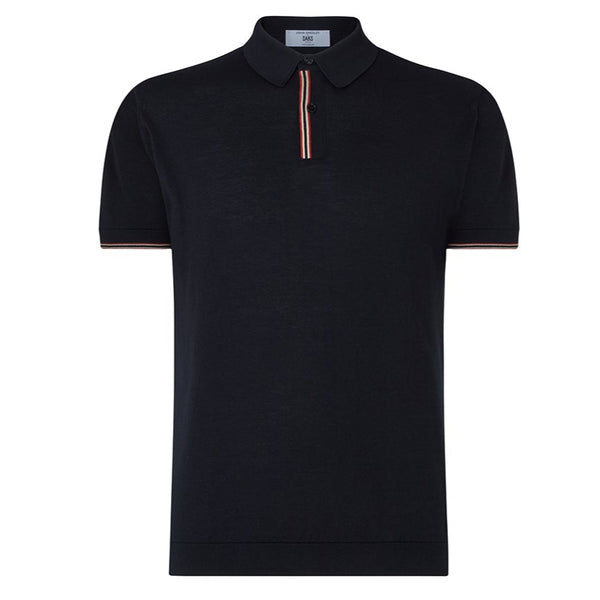 DAKS X JOHN SMEDLEY HOUSE STRIPE POLO SHIRT - BLACK