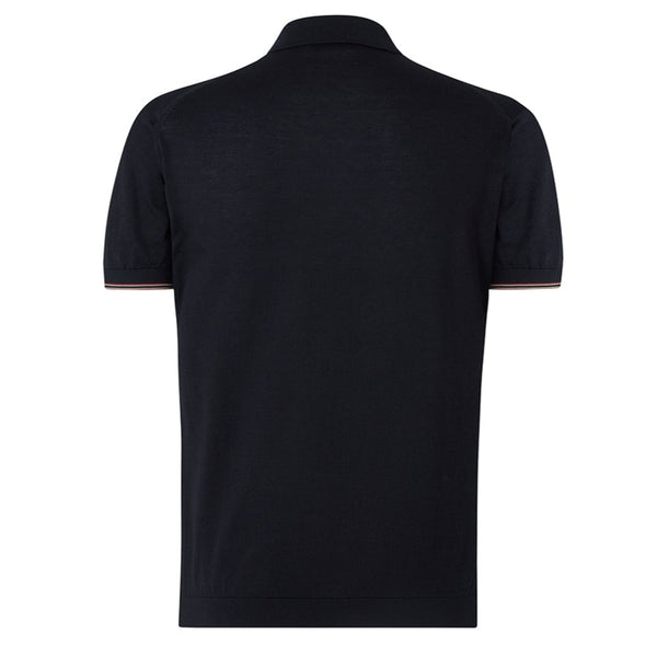 DAKS X JOHN SMEDLEY HOUSE STRIPE POLO SHIRT - BLACK