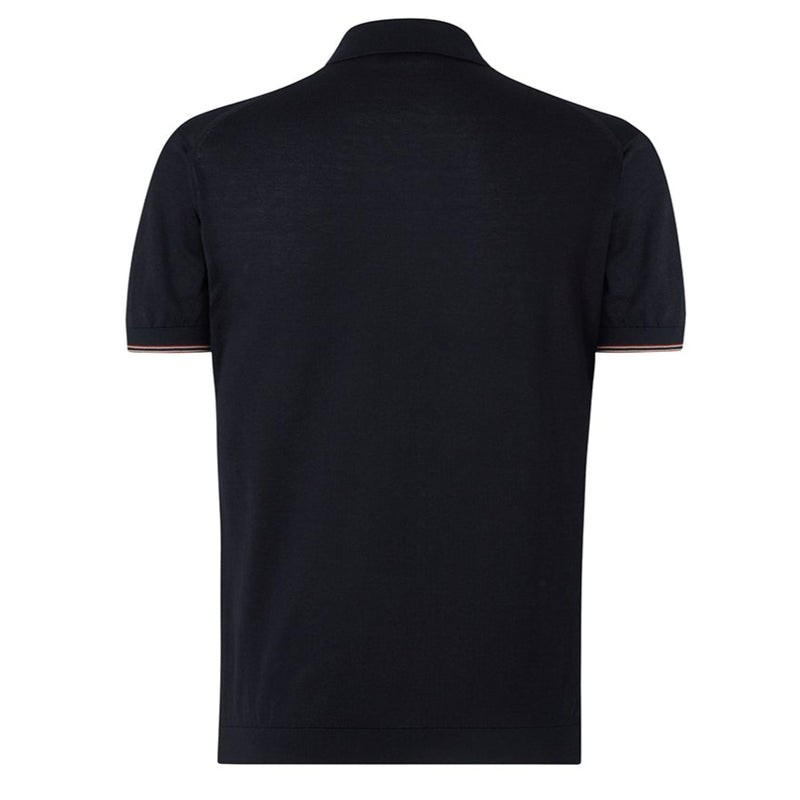 DAKS X JOHN SMEDLEY HOUSE STRIPE POLO SHIRT - BLACK