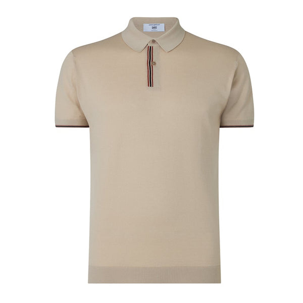 DAKS X JOHN SMEDLEY HOUSE STRIPE POLO SHIRT - ALMOND