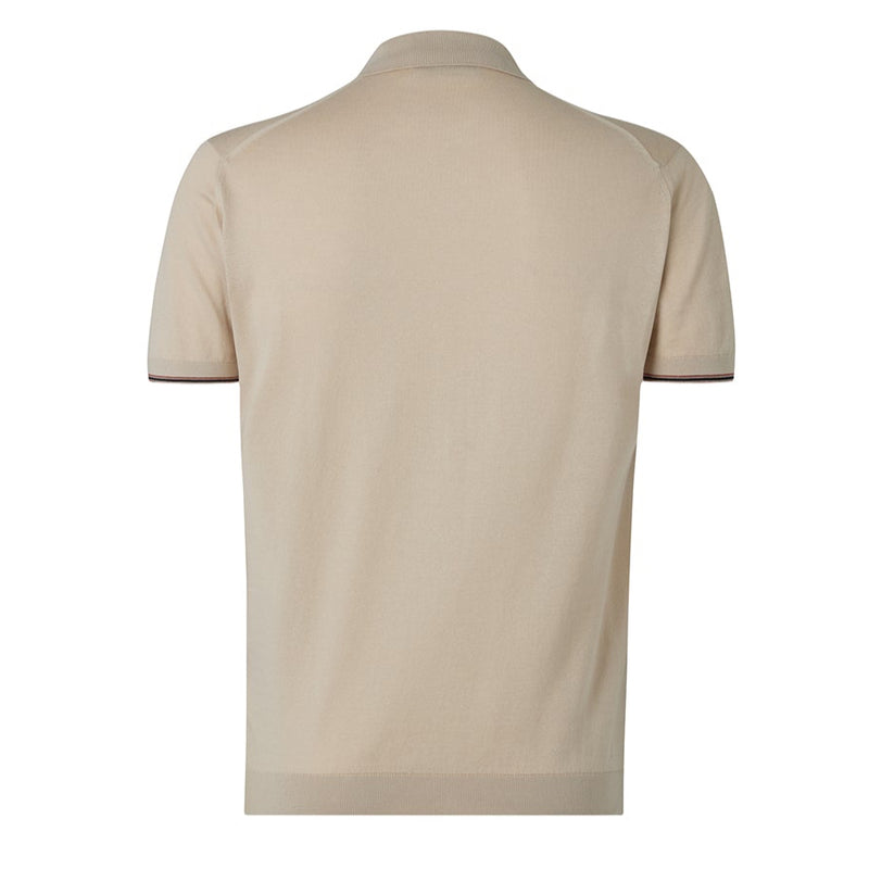 DAKS X JOHN SMEDLEY HOUSE STRIPE POLO SHIRT - ALMOND