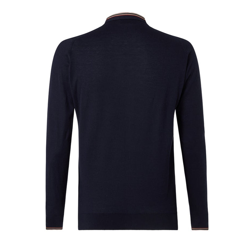 DAKS X JOHN SMEDLEY HOUSE STRIPE CARDIGAN - NAVY