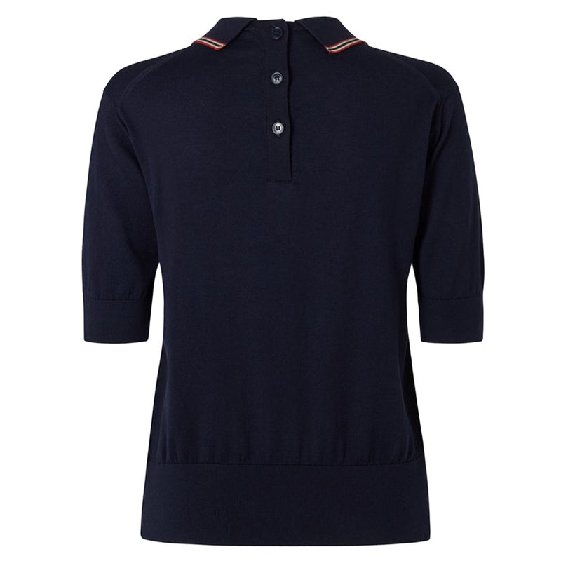 DAKS X JOHN SMEDLEY HOUSE STRIPE COLLARED TOP - NAVY