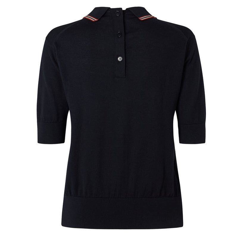 DAKS X JOHN SMEDLEY HOUSE STRIPE COLLARED TOP - BLACK