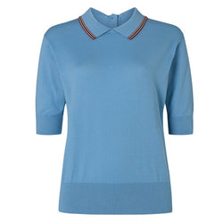 DAKS X JOHN SMEDLEY HOUSE STRIPE COLLARED TOP