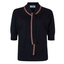 DAKS X JOHN SMEDLEY HOUSE STRIPE TOP - BLACK