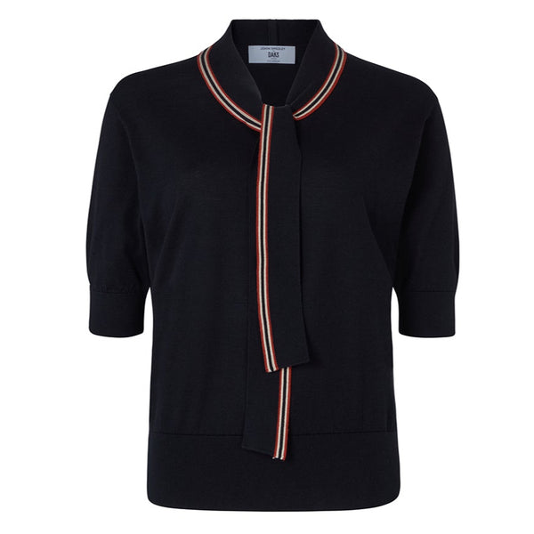 DAKS X JOHN SMEDLEY HOUSE STRIPE TOP - BLACK