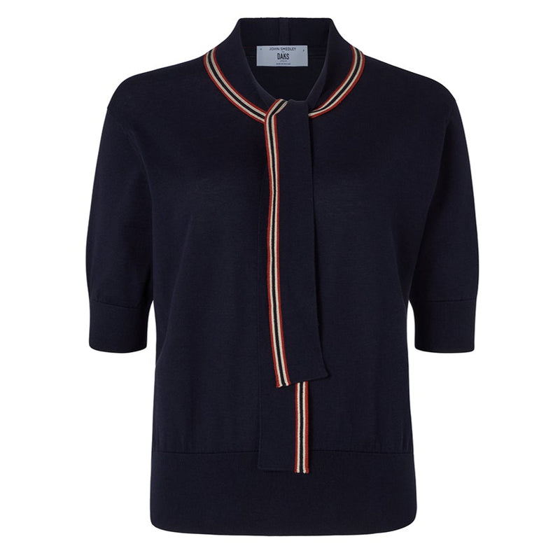 DAKS X JOHN SMEDLEY HOUSE STRIPE TOP - NAVY