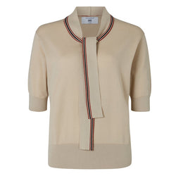 DAKS X JOHN SMEDLEY HOUSE STRIPE TOP - ALMOND